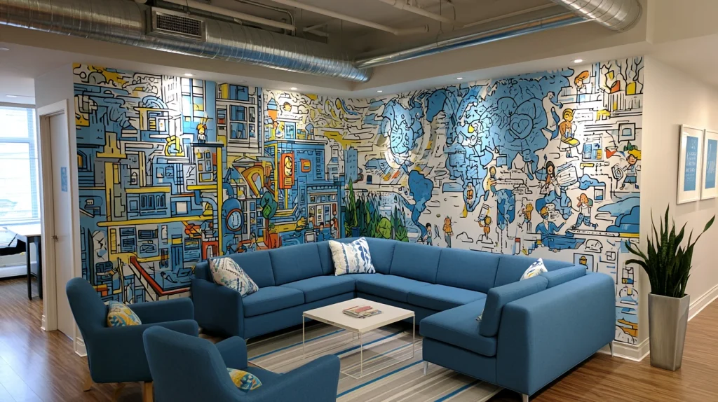 7 Modern Office Interior Design Creative Wall Ideas 5 Company Culture Wall Design with Storytelling