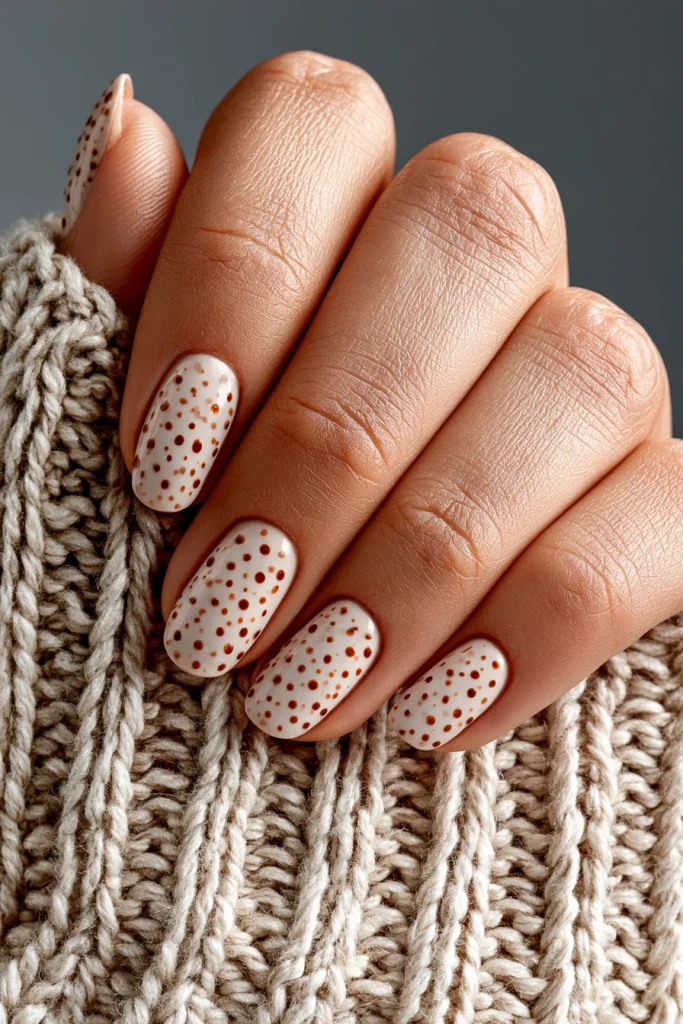 8 Brown Polka Dot Nails Ideas 3 Cream Colored Nails with Brown Dot Design