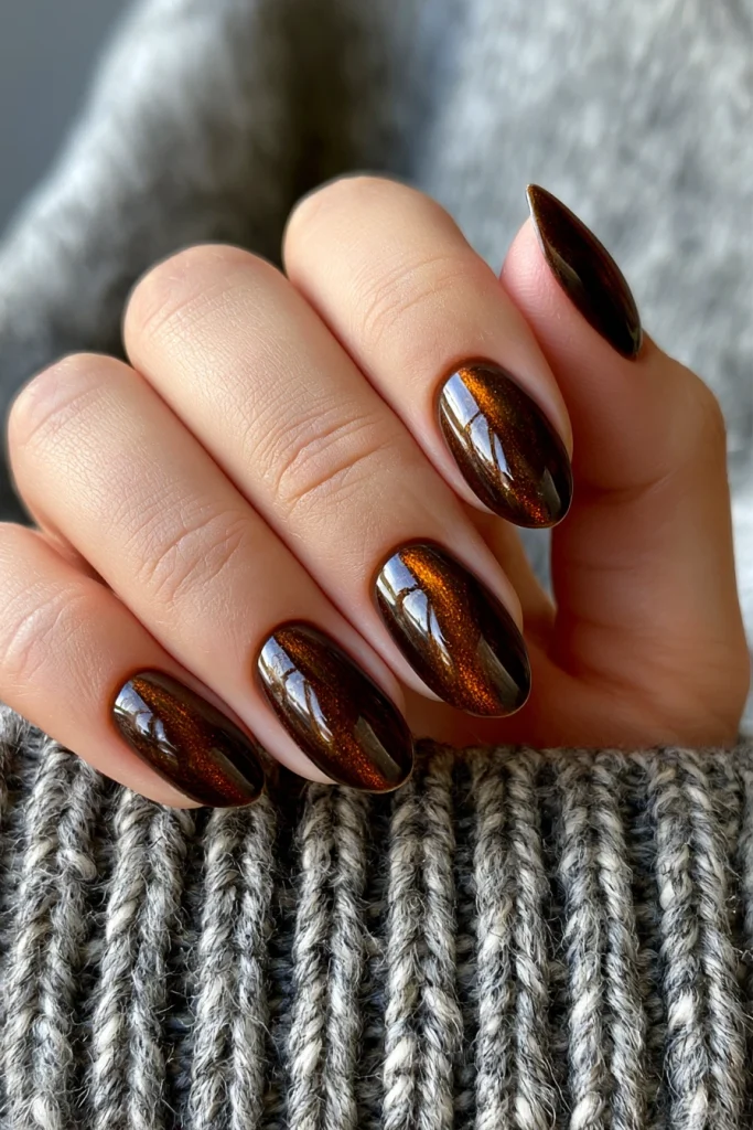 9 Brown Cat Eye Nails Ideas 4 Cute Acrylic Nails with Brown Cat Eye Effect