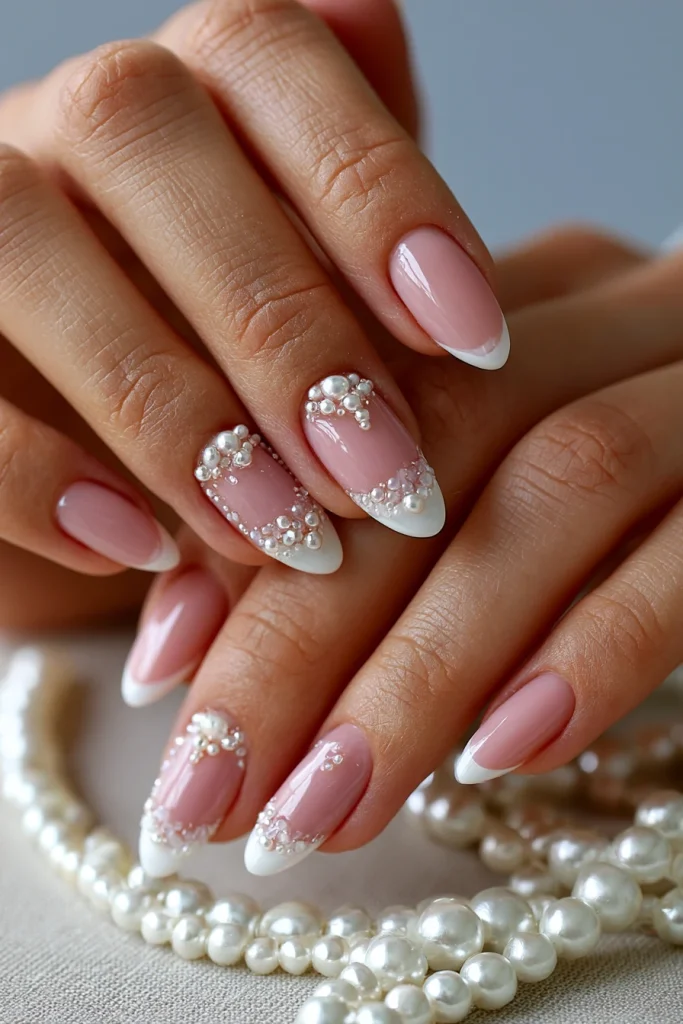 11 Pink and Brown Nails Ideas 6 Cute Nails with 3D Pearl Details