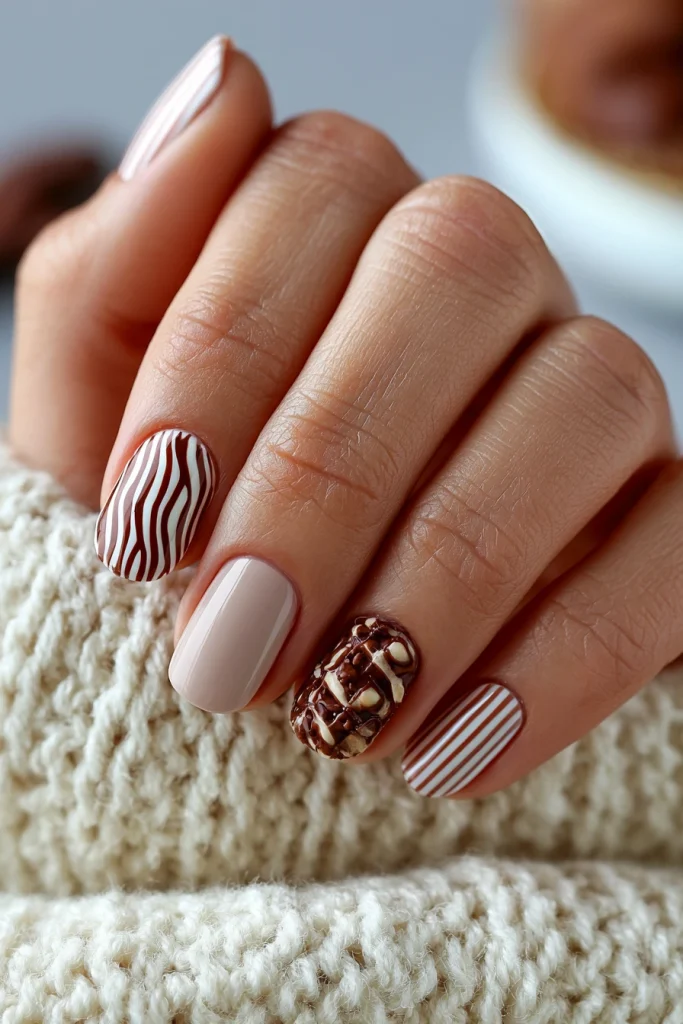 11 Chocolate Brown Nails Ideas 5 Cute Striped Nails with Chocolate Accents