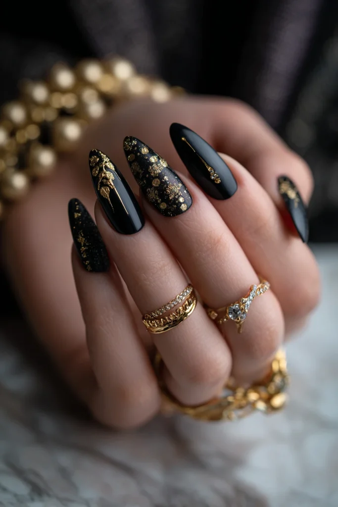 10 Dark Summer Nails Ideas 3 Dark Moody Nail Designs with Gold Details