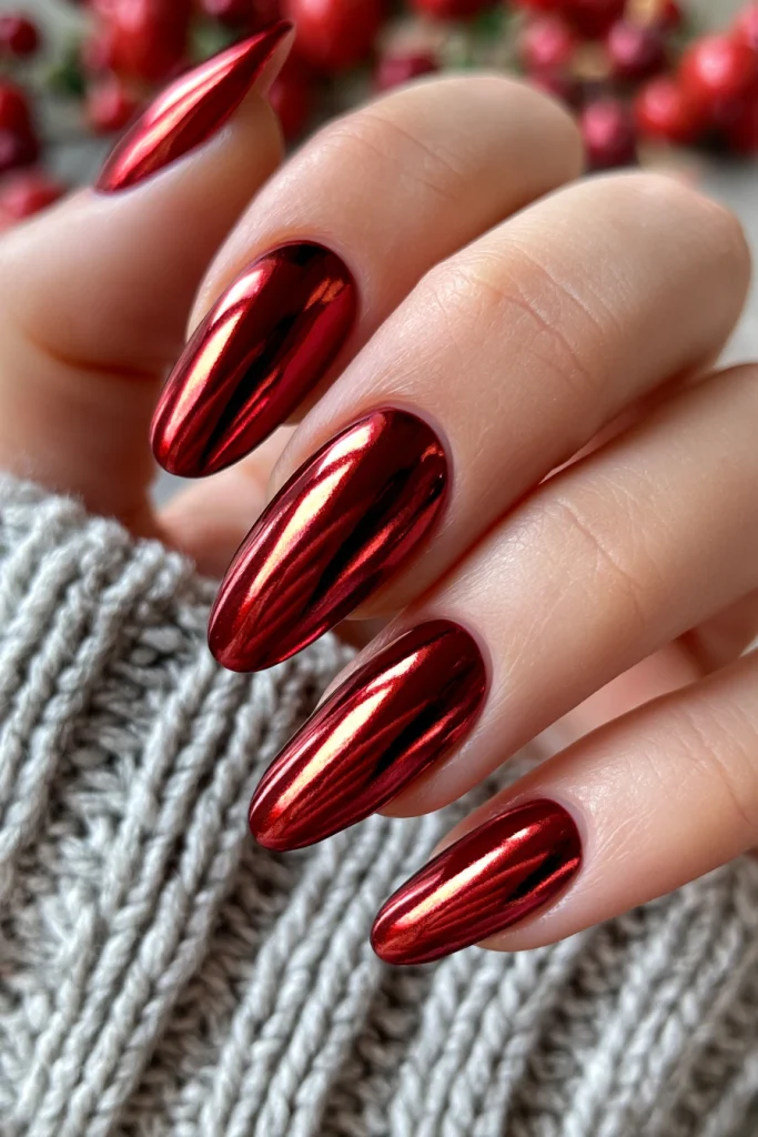 10 Red Chrome Nails Ideas 3 Deep Blood Red Chrome Almond Nails
