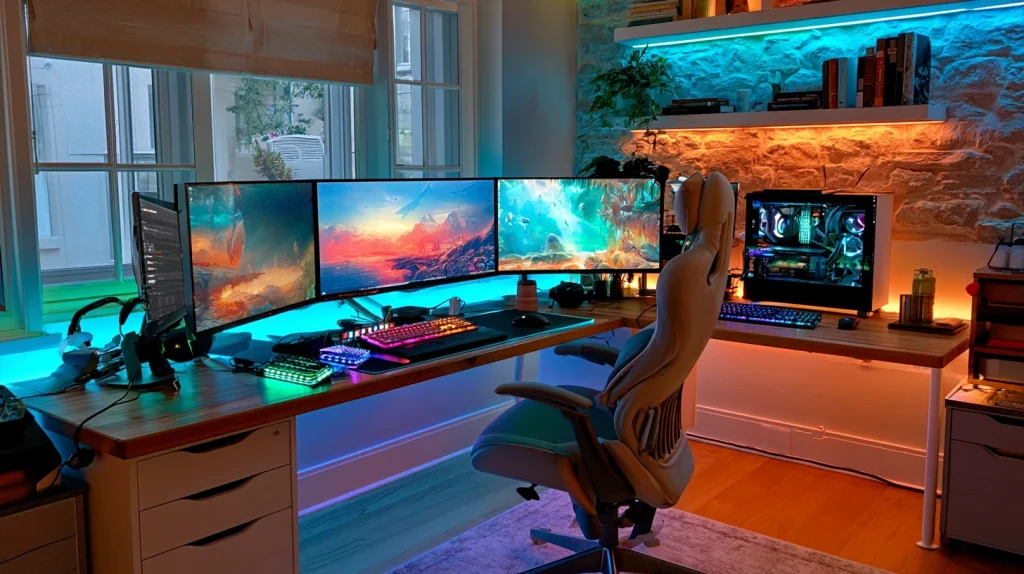 8 Famous Home Office Lighting Ideas 5 Dual Gaming Setup with RGB Ambient Lighting
