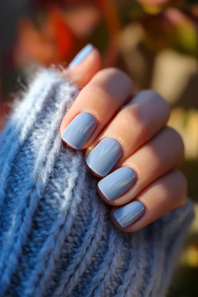 9 Summer to Fall Nails Ideas 2 Dusty Blue Nails for a Seasonal Transition