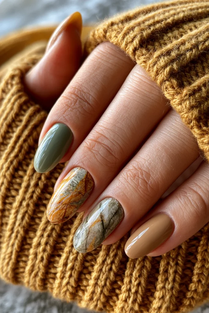 12 Brown and Gold Nails Ideas 6 Earthy Nails Acrylic Almond Warm Style