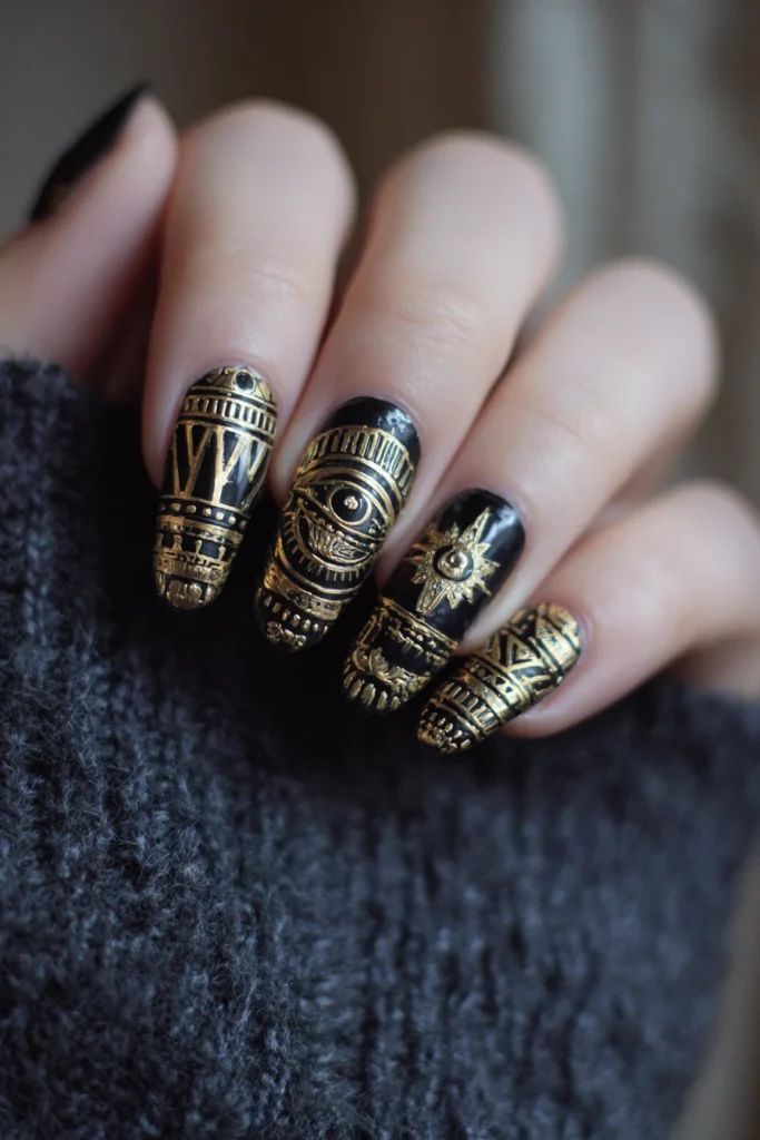 9 Summer Boho Nails Ideas 9 Egyptian Nail Inspired Gold Details