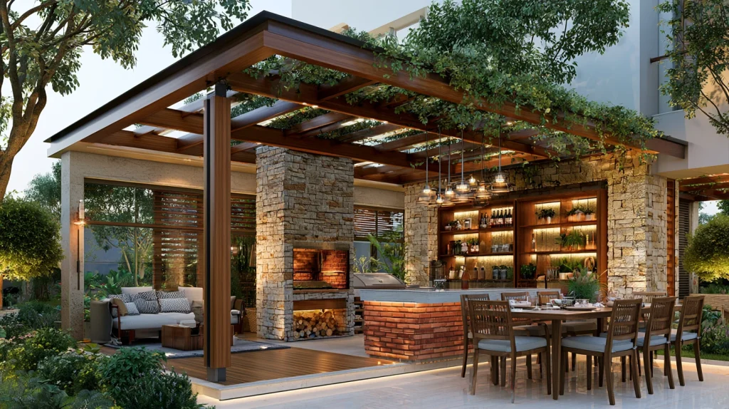 9 Modern Outdoor Kitchen Design Ideas 3 Exterior BBQ Area with Dining Space