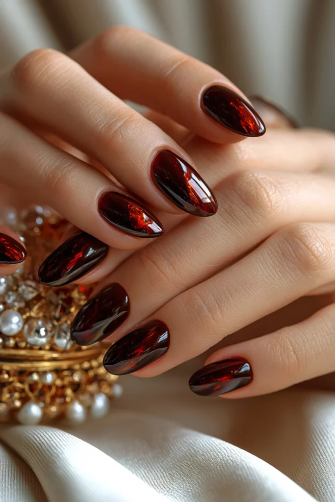 9 Dark Brown Nails Ideas 8 Fire Nails with Glossy Dark Brown Shine