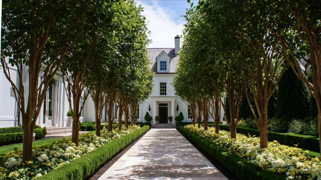 8 Modern Fast Growing Front Yard Shade Trees Ideas 6 Frame the Home with Symmetrical Tree Plantings