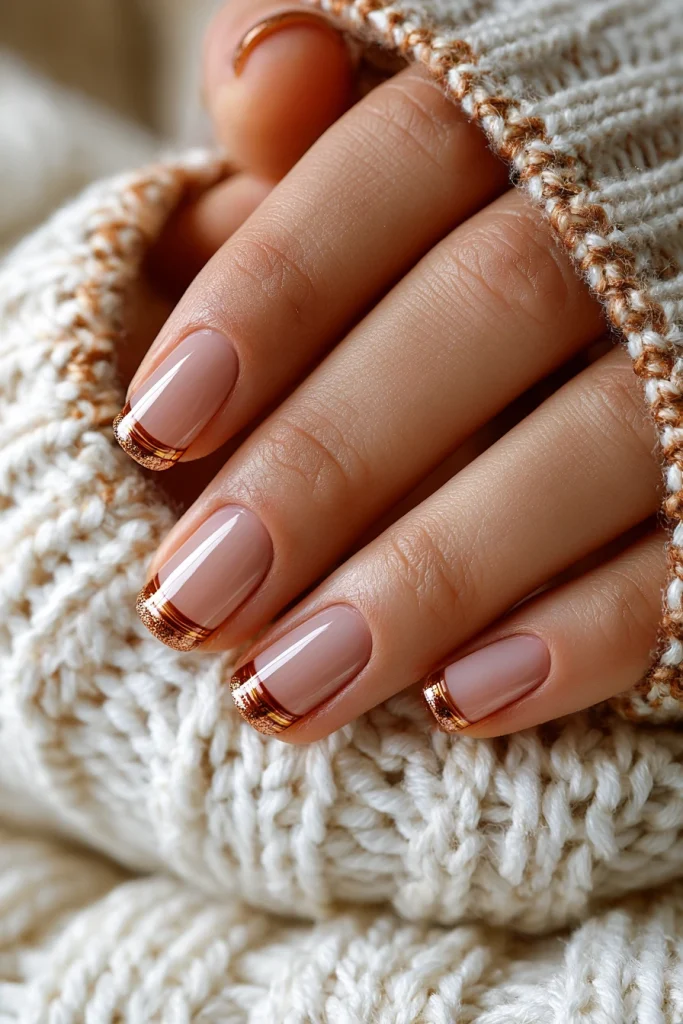 8 Brown Nails Acrylic Ideas 5 French Tip Line Nails with Brown Accents