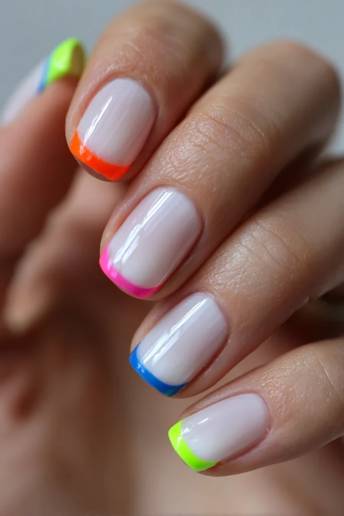 8 Pink and Yellow Summer Nails Ideas 9 French Tips Nails with Neon Pop