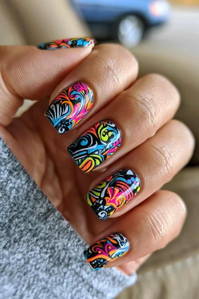 11 Blue and Brown Nails Ideas 8 Funky Nails with Abstract Swirls