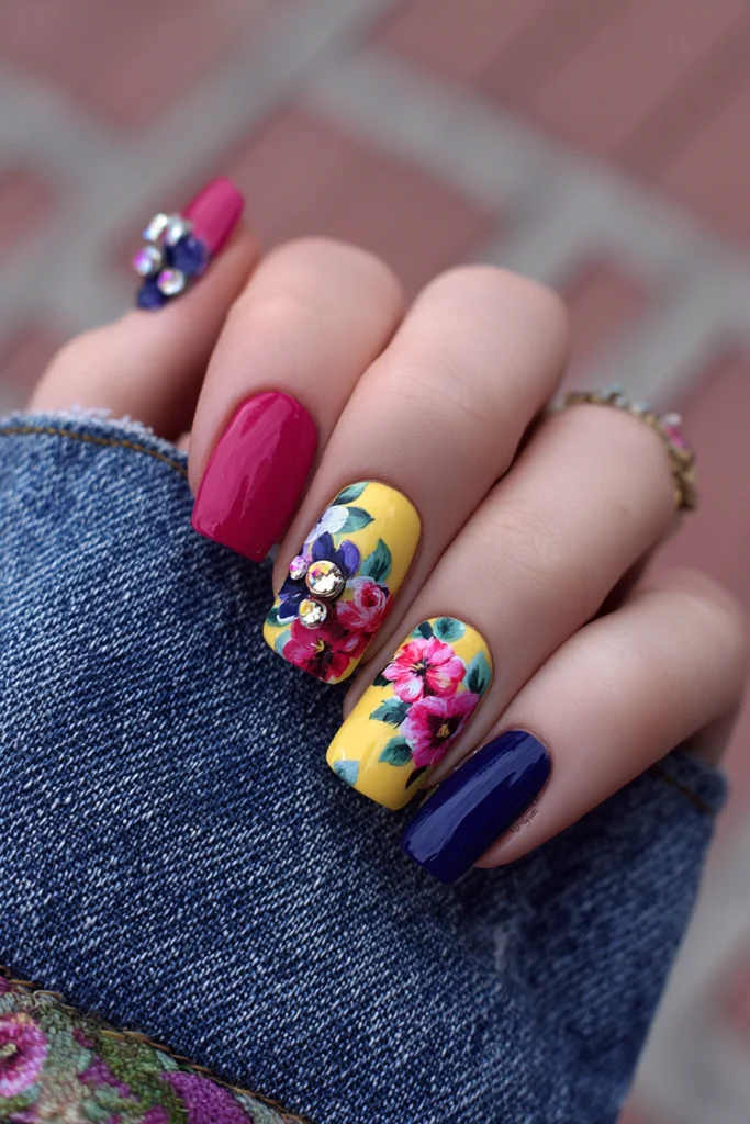 11 Summer Duck Nails Ideas 6 Girly Acrylic Nails with Floral Accents