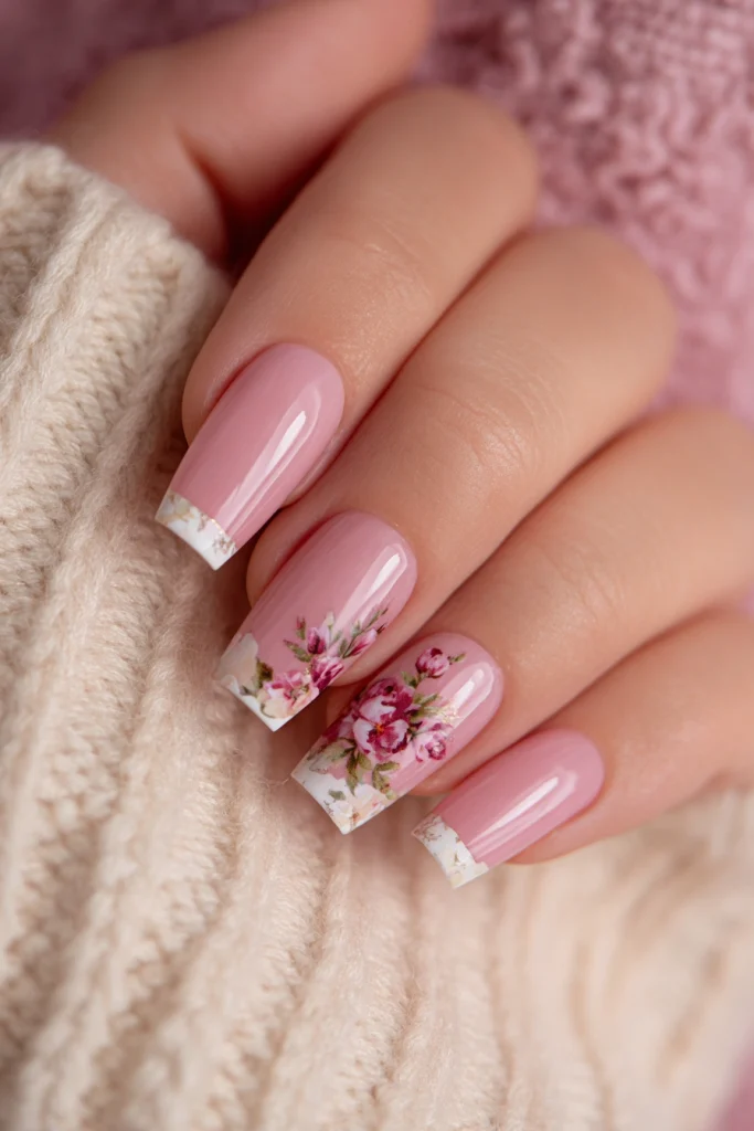 12 French Nails Summer Ideas 7 Girly Acrylic Nails with Floral French Tips
