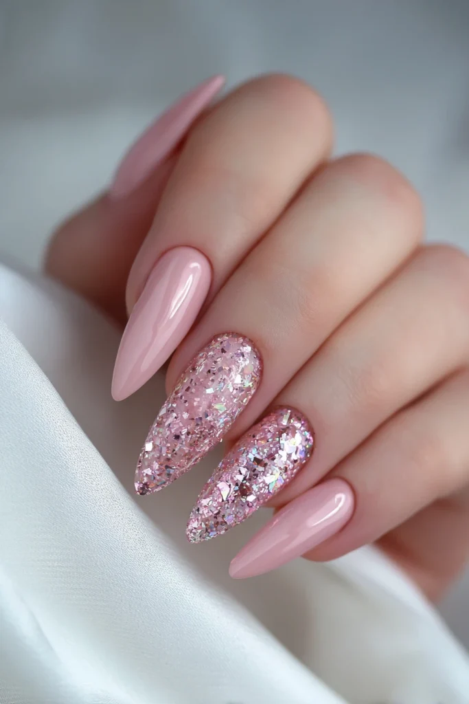 8 Short Almond Nails Summer Ideas 4 Girly Acrylic Nails with Soft Glitter