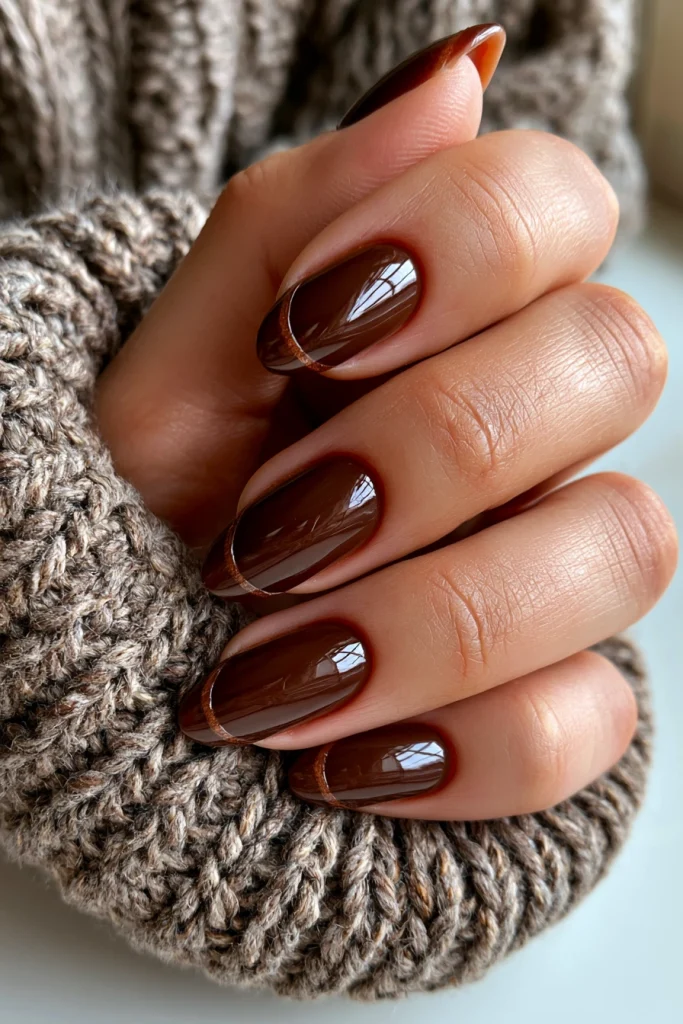 12 Brown French Nails Ideas 12 Glossy Chocolate Brown French Almond Nails