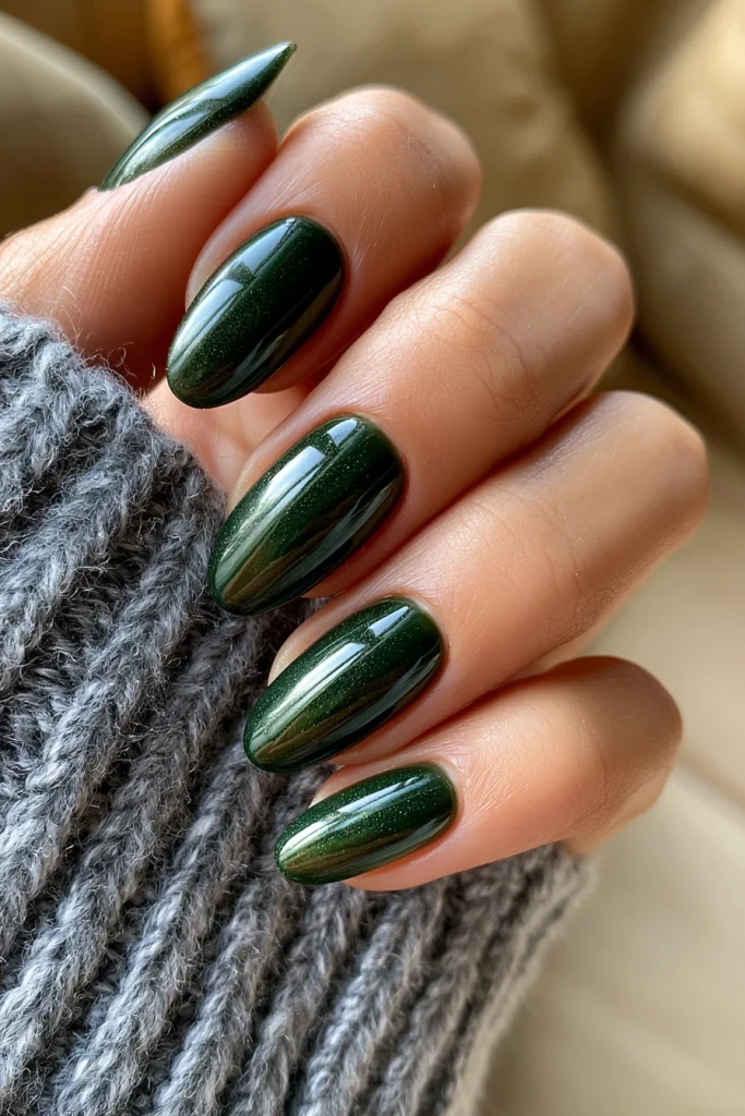 13 Green and Brown Nails Ideas 12 Glossy Forest Green French Tips