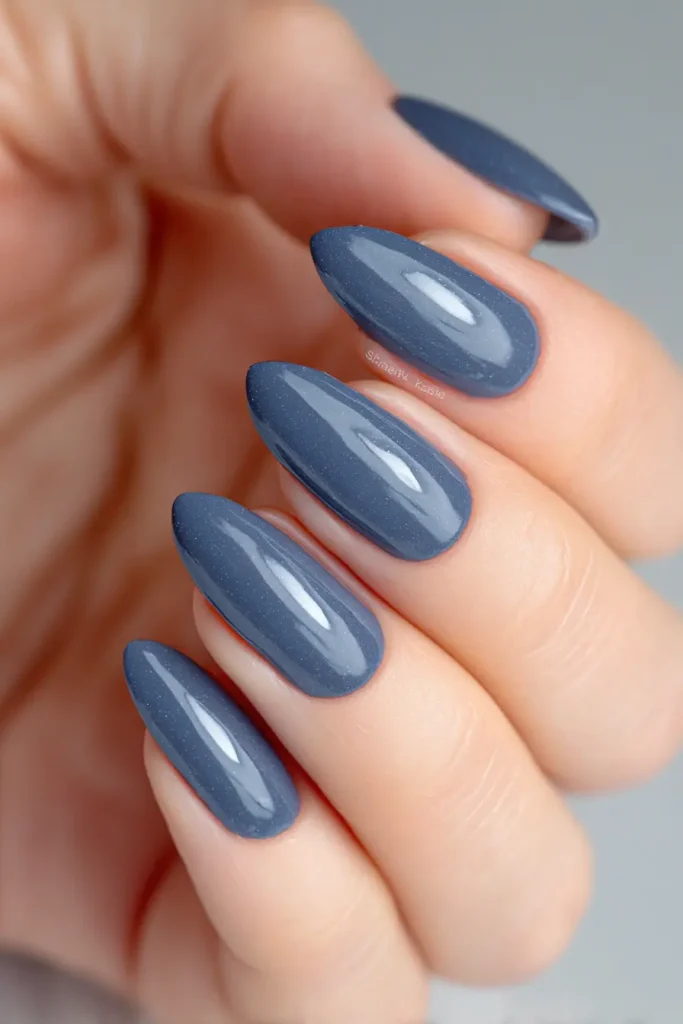 9 Summer to Fall Nails Ideas 10 Glossy Slate Blue Nails