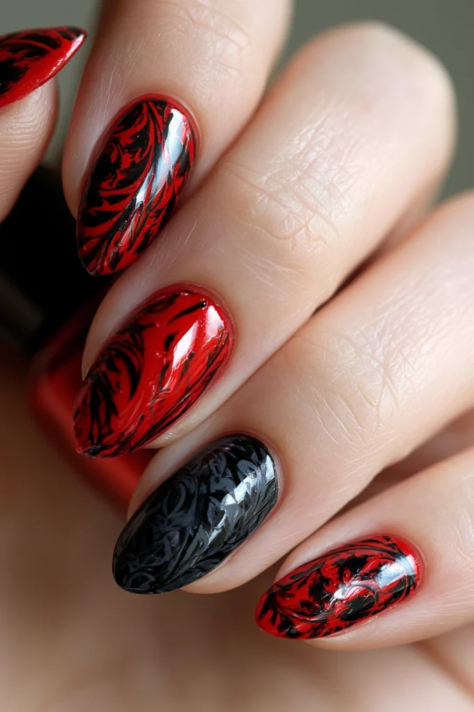 9 Red and Black Nails Ideas 6 Goth Inspired Red and Black Nails