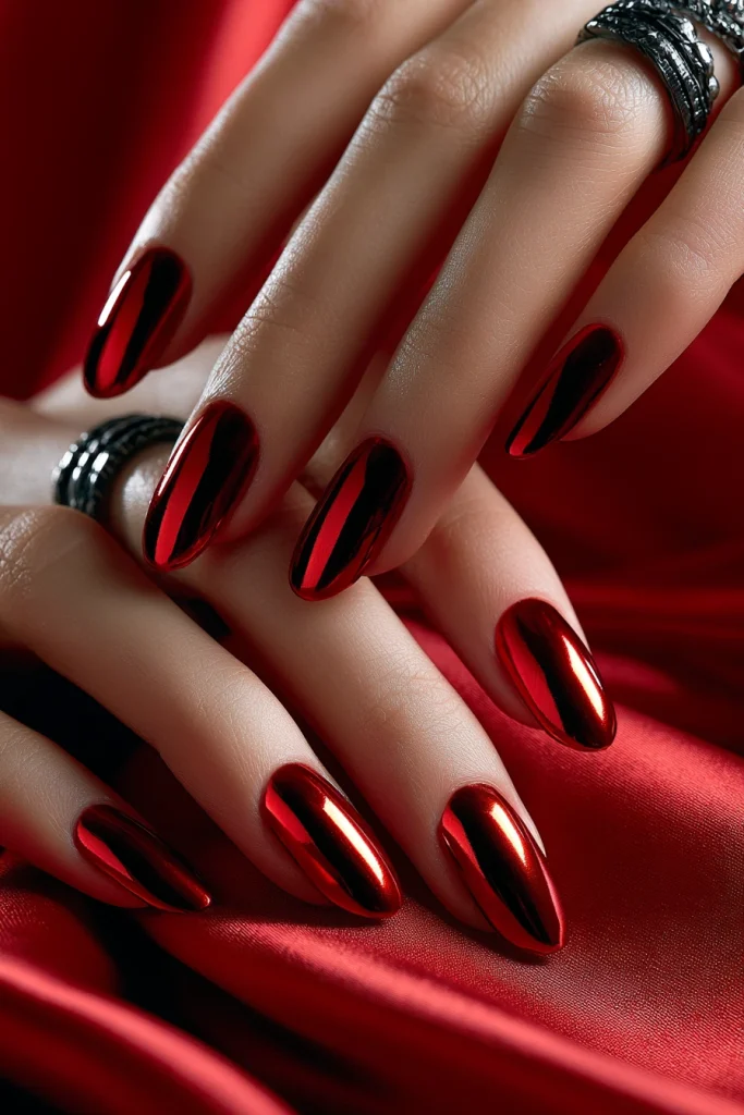 10 Red Chrome Nails Ideas 9 Goth Nails Aesthetic with Red Chrome