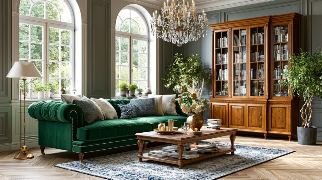 11 Popular Earthy Minimalist Living Room Ideas 2 Green Couch as the Natural Focal Point