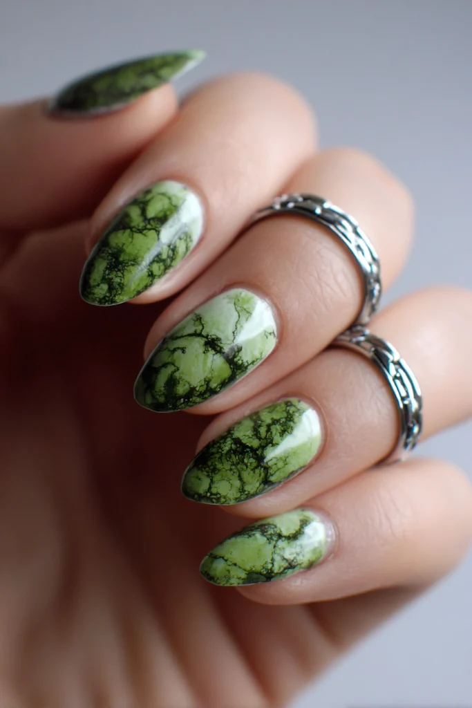 13 Summer Nails Green Ideas 11 Green and Gold Luxury Nails