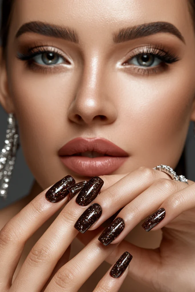 9 Dark Brown Nails Ideas 5 Long Acrylic Nails in Dark Brown Glam