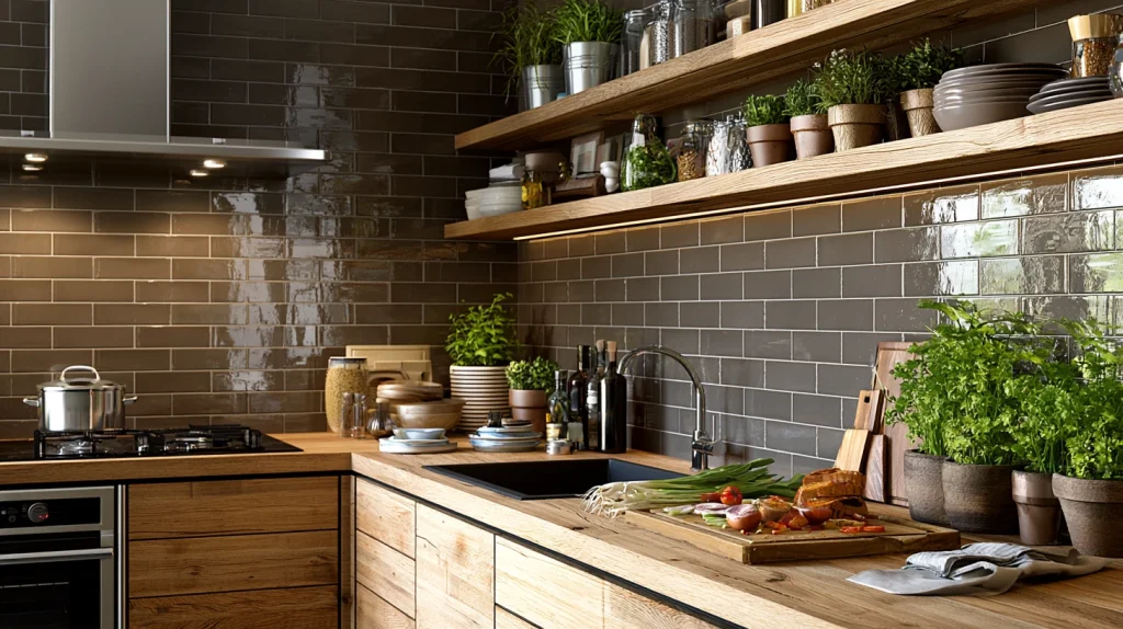 12 Modern Kitchen Backsplash Ideas for Brown Cabinets 11 Matte Brown Tile Backsplash Seamless Style