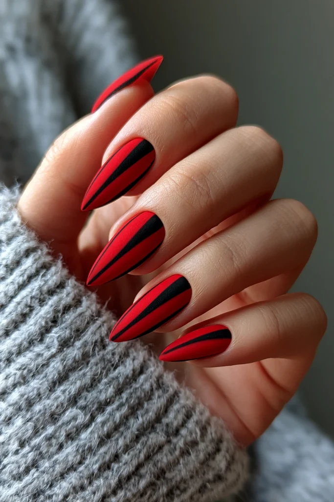 9 Red and Black Nails Ideas 3 Matte Red and Black Nails