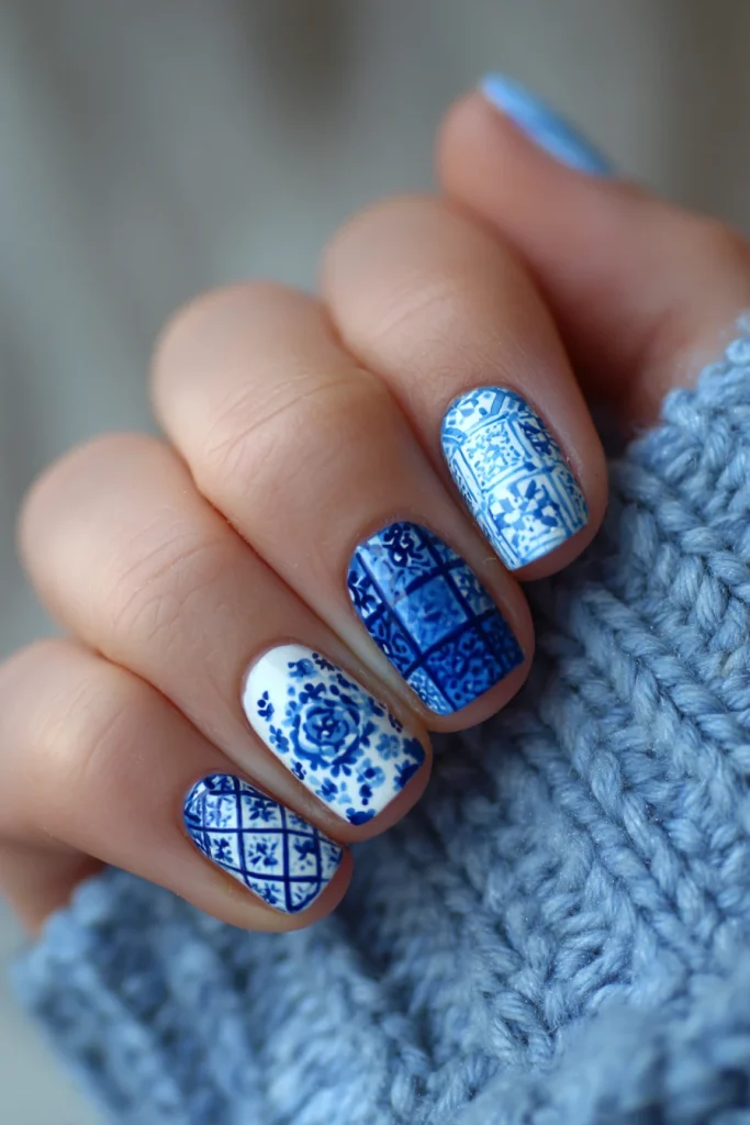 10 Modern Italian Summer Nails Ideas 2 Mediterranean Blue Tile Nails