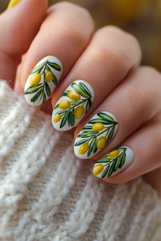 10 Modern Italian Summer Nails Ideas 6 Mediterranean Nail Art with Olive Branches