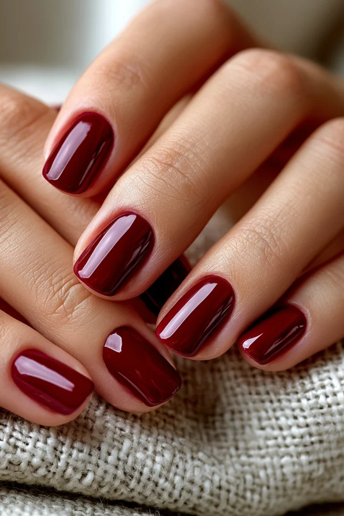 9 Red Brown Nails Ideas 4 Mehroon Nails with Gloss Finish