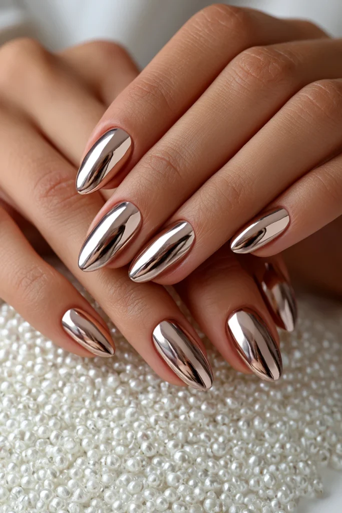 10 Light Brown Nails Ideas 11 Minimal Light Brown Nails with Chrome Finish 1