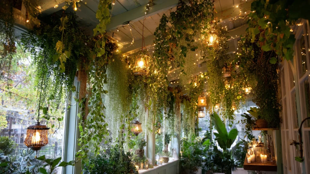 10 Special Hanging Plants Indoor Ideas 11 Mix Hanging Plants with Decorative Lighting