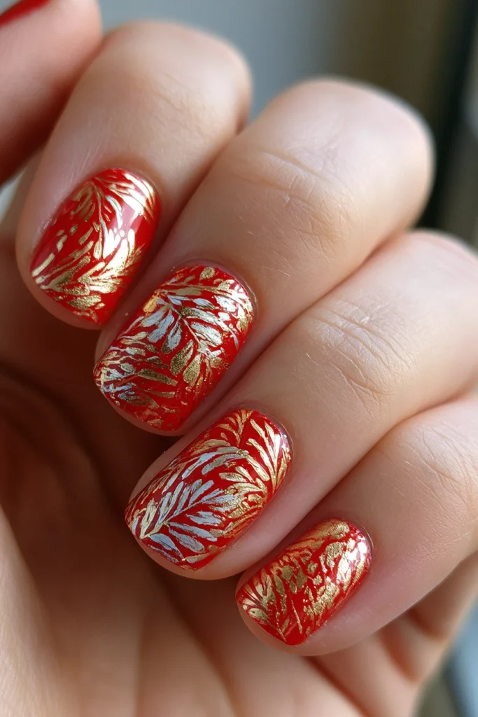 8 Red and Gold Nails Ideas 8 Nail Art Red And Gold Abstract Style