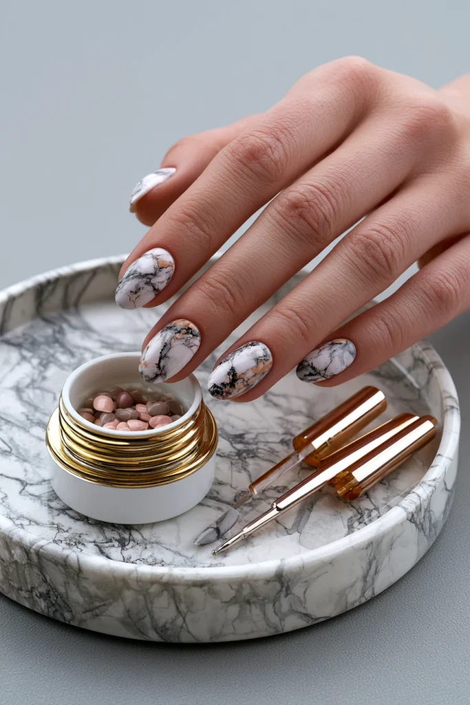 13 Green and Brown Nails Ideas 10 Nail Art Set with Marble Effect