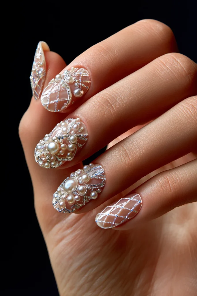 12 Nude Brown Nails Ideas 8 Nail Ideas 3D Art with Pearl Details