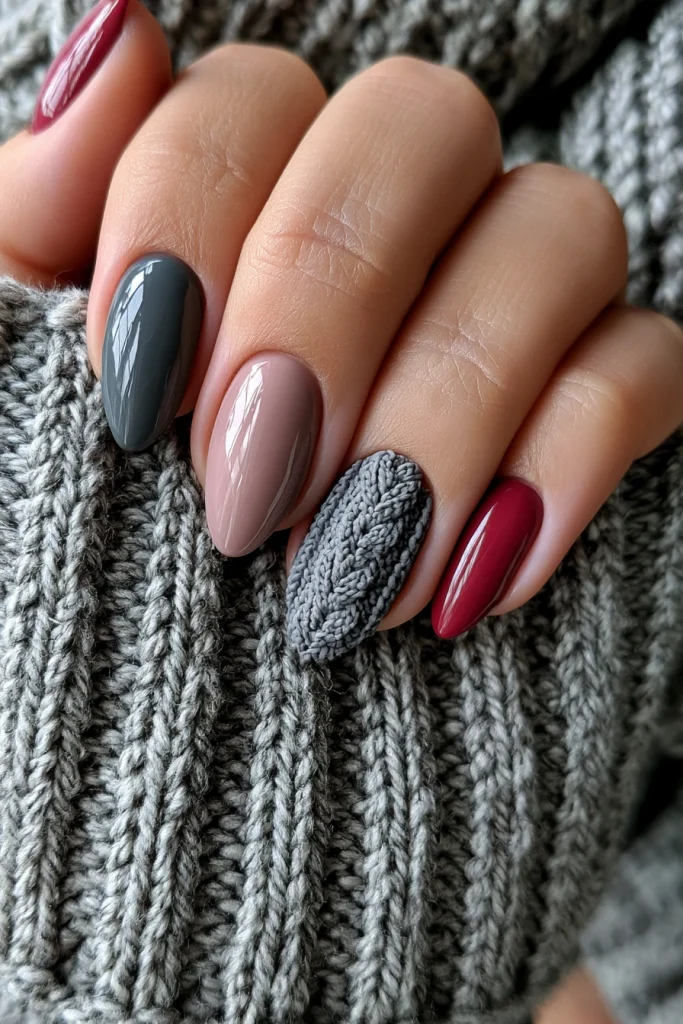 9 Brown Fall Nails Ideas 7 Nail Ideas 3D Art with Sweater Texture