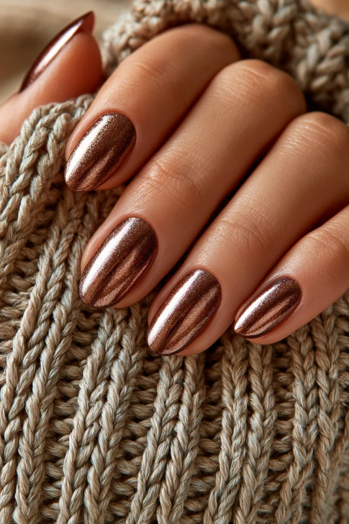 7 Mocha Brown Nails Ideas 5 Nail Shimmer Mocha Chrome Design