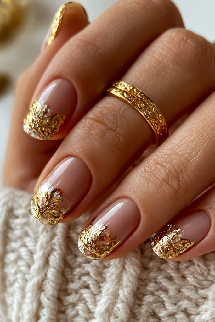13 Green and Brown Nails Ideas 11 Nail Swag with Gold Accents 3