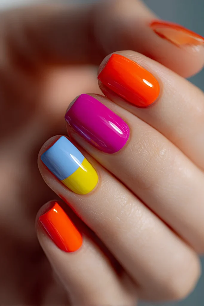 9 Famous Summer Nails Acrylic Ideas 8 Nails Acrylic Summer with Bold Color Blocking 1