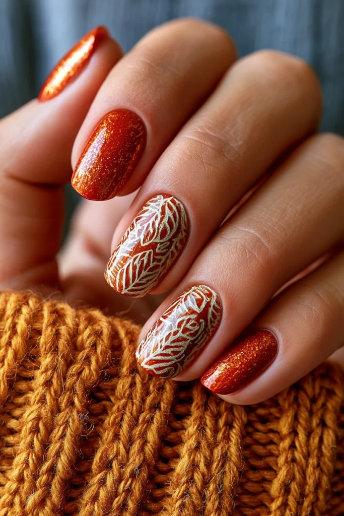 10 Light Brown Nails Ideas 10 Nails Inspiration Autumn with Leaf Details 1