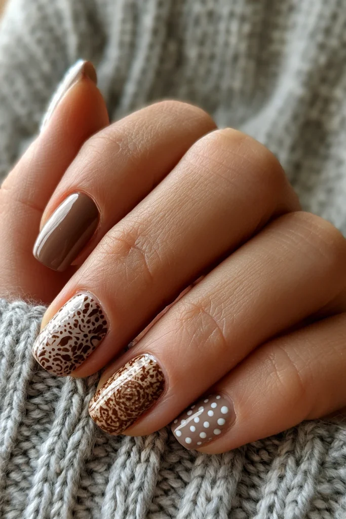 8 Brown Polka Dot Nails Ideas 7 Nails With Patterns Brown Polka Mix