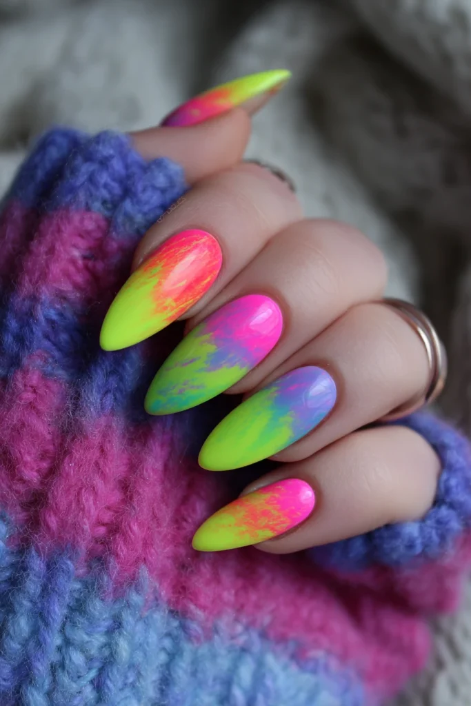 11 Special Summer Nails Aura Ideas 5 Neon Aura Nails with Bright Colors