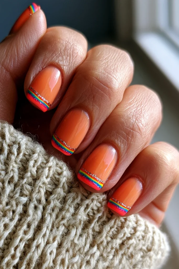 8 Summer Nails Neon Ideas 5 Neon Orange Rainbow French Tips