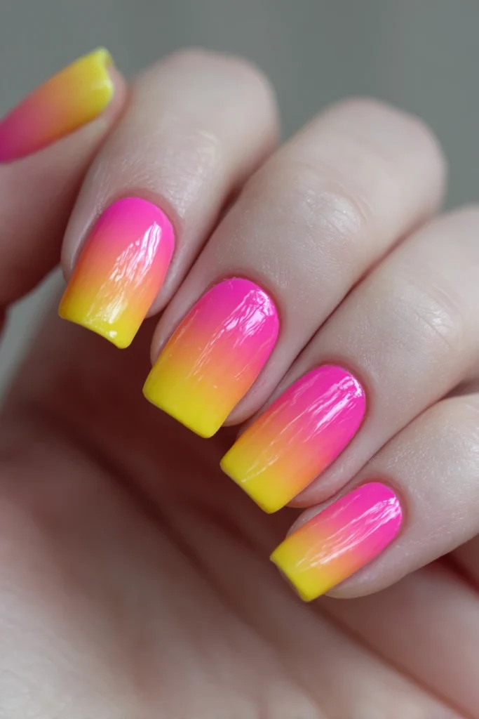 10 Summer Ombre Nails Ideas 10 Neon Pink to Yellow Ombre