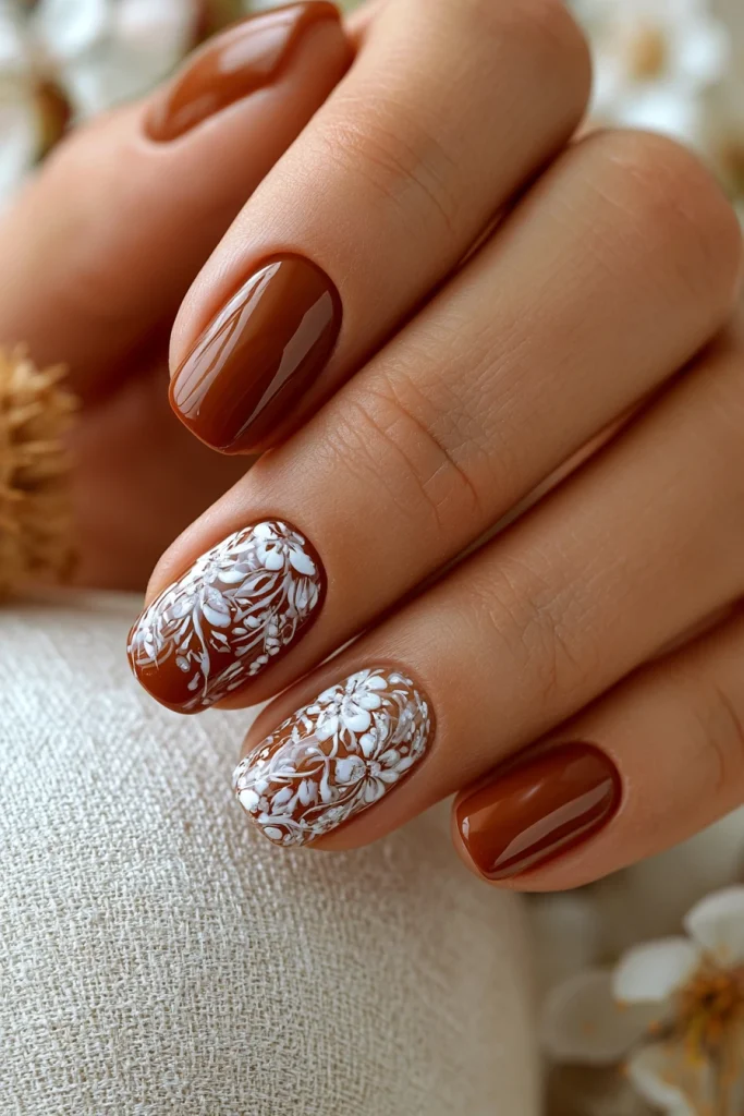 9 Brown and White Nails Ideas 4 Nude Brown Nail Designs with White Details