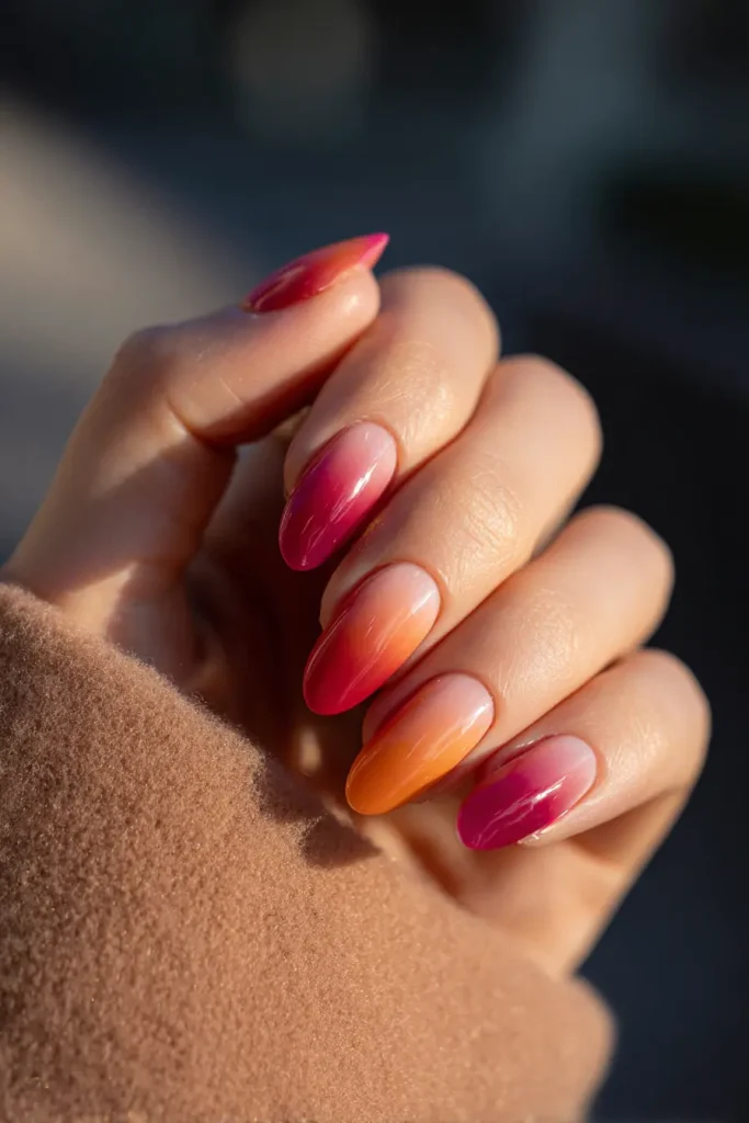 9 Summer to Fall Nails Ideas 6 Ombre Nails Colored with Warm Tones