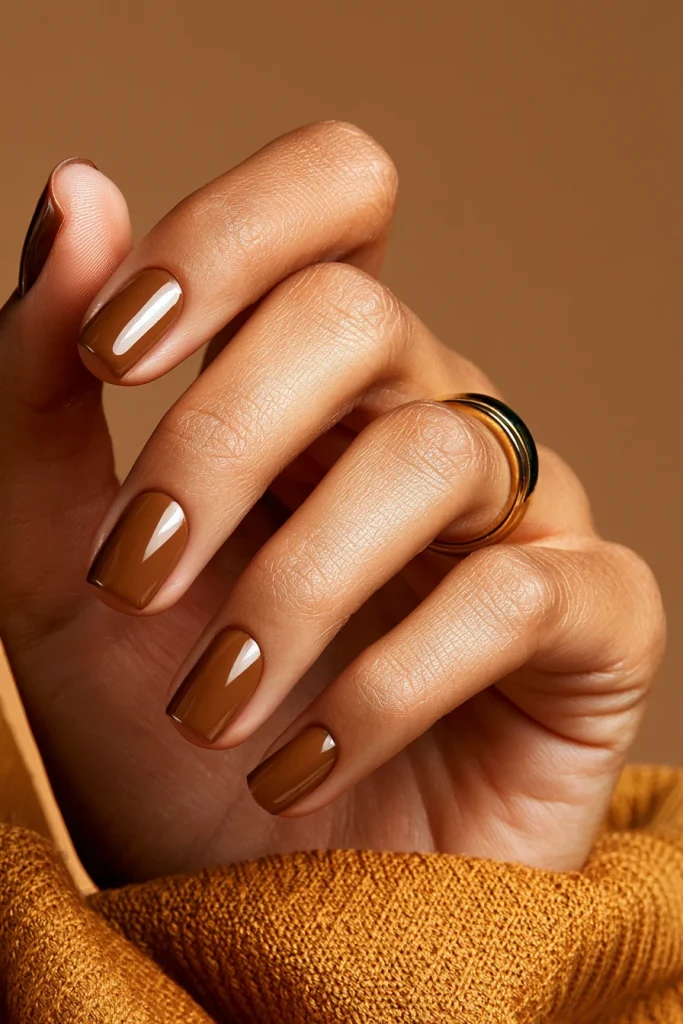 9 Brown Square Nails Ideas 7 Ongles Courts Carres in Caramel Brown